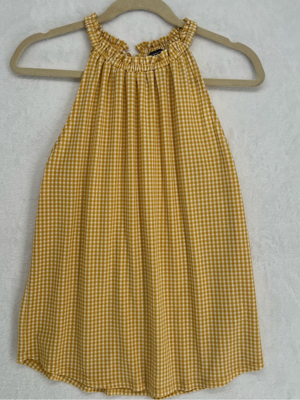 ADRIANNA PAPELL Yellow Gingham Sleeveless Halter Top Women's Sz S Picnic Summer